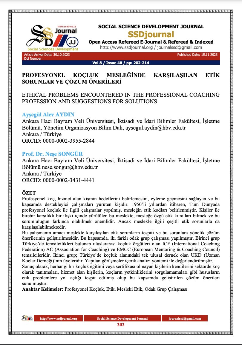 PROFESYONEL KOÇLUK MESLEĞİNDE KARŞILAŞILAN ETİK SORUNLAR VE ÇÖZÜM ÖNERİLERİ